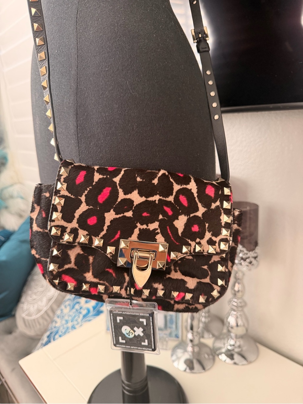 Valentino Leopard Print Crossbody Bag with Pink Accents